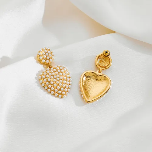 Vista 4 de Pendientes de perlas elegantes para mujer, aretes de perlas geométricas, aretes colgantes de perlas, regalos de joyería
