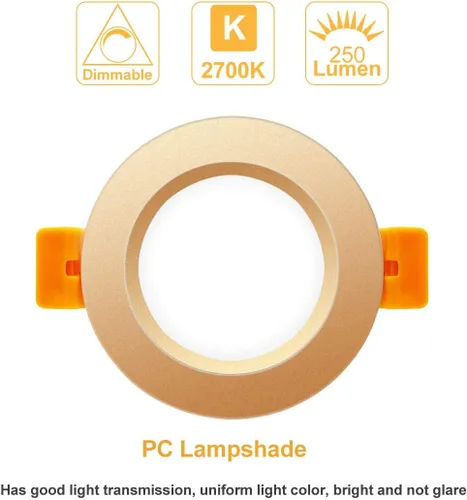 Vista 3 de Iluminación empotrable LED de 2 pulgadas, regulable, 3 W (equivalente a halógeno de 35 W), blanco ultra cálido de 2700 K, CRI80, luz de techo LED