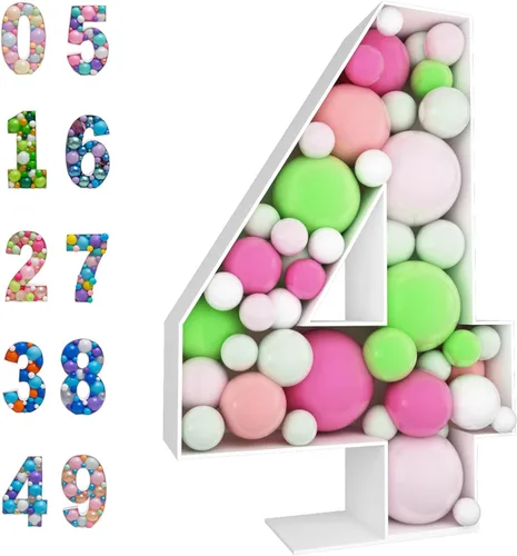 Vista 9 de Marco de globo de mosaico de 3 pies con número 0, kit precortado con números iluminados, tablero de espuma gruesa, decoración para cumpleaños