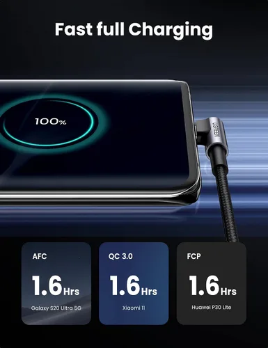Vista 3 de UGREEN Cable USB C de ángulo recto, cable USB A a USB C de 90 grados tipo C compatible con iPhone 16/16 Plus/16 Pro/16 Pro Max/15, Galaxy