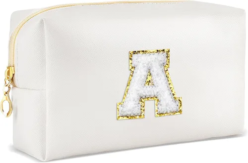 Vista 48 de URSKYTOUS Regalos para niñas, bolsa de maquillaje con inicial, bolsa de cosméticos personalizada con cremallera, bonita bolsa de aseo de viaje, Azul