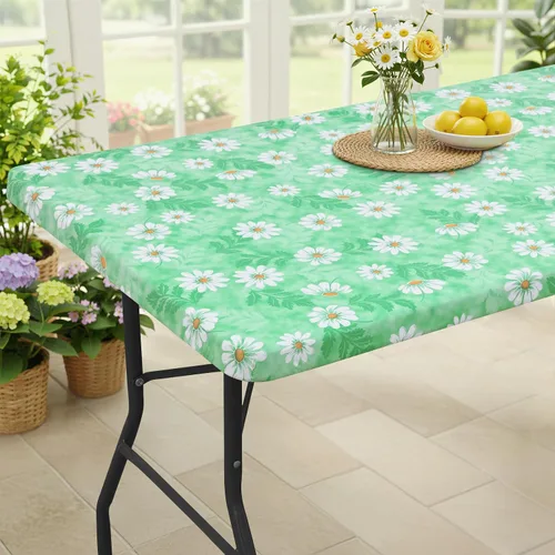 Vista 23 de Smiry Mantel cuadrado para mesa de pícnic, impermeable, elástico, ajustable, para campamento, protector de vinilo con parte trasera de franela Beige