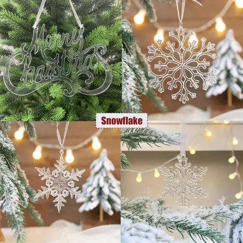 Vista 6 de 15 adornos de cristal para decoración del árbol de Navidad, adornos acrílicos colgantes de copo de nieve de Navidad, carámbanos, adornos de cristal
