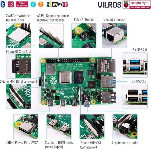 Vista 2 de Vilros Raspberry Pi 4 Kit básico de inicio de 4 GB con carcasa de aleación de aluminio resistente refrigerada por ventilador