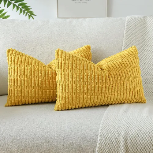 Vista 19 de OTOSTAR - Paquete de 2 fundas de almohada decorativas de pana suave de 18 x 18 pulgadas, funda de cojín a rayas estilo bohemio para sofá, cama, sala