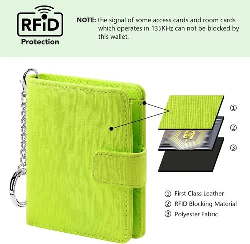 Vista 5 de FurArt Cartera plegable para mujer con 9 ranuras, bloqueo RFID, ventana de identificación, cartera compacta con llavero