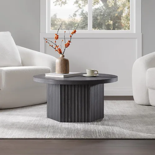 Vista 8 de SICOTAS Mesa de Centro Redonda para Sala de Estar, Mesa de Centro Acanalada Moderna de Mediados de Siglo con Almacenamiento, Mesa de Acento de Té