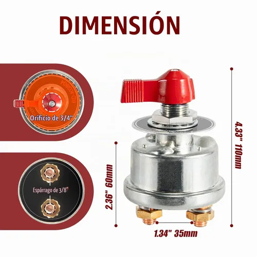 Vista 3 de KACOLA Interruptor de desconexión de batería de alta corriente 300A, interruptor maestro de corte de energía de batería 12-24V, aislador