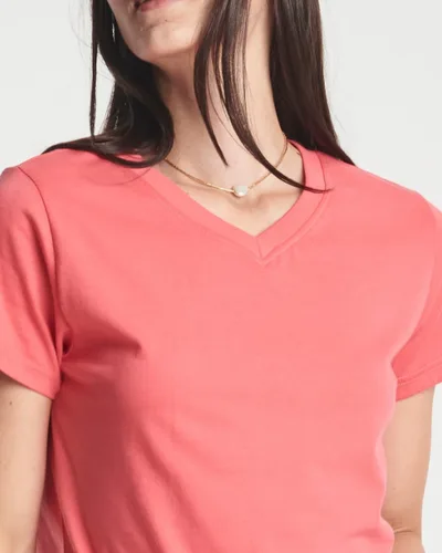 Vista 3 de Real Essentials Top con cuello en V SS de algodón para mujer (disponible en tallas grandes)