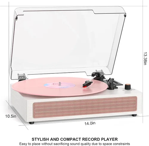 Vista 13 de Tocadiscos de vinilo con altavoces, tocadiscos Bluetooth vintage rosa con modos de sonido EQ y pantalla LED, tocadiscos de 3 velocidades para discos