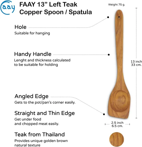 Vista 4 de FAAY Picador de madera a mano izquierda: picador de carne de teca de 13.5 pulgadas para cocinar a mano izquierda, herramienta de borde plano