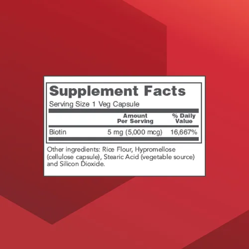 Vista 2 de PROTOCOL FOR LIFE BALANCE Biotina 5,000mcg - Suplemento de vitamina B7 - Soporte para el cabello, la piel, las uñas - para el metabolismo