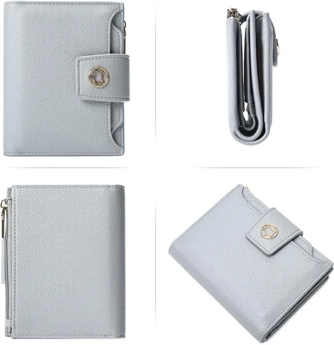 Vista 5 de FOXLOVER Cartera pequeña de piel suave para mujer, con bloqueo RFID, bolsillo con cremallera, tarjetero, con ventana de identificación