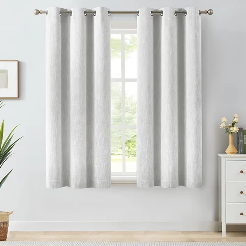 Vista 18 de Melodieux Elegantes cortinas opacas de algodón para oscurecer la habitación, para sala de estar, dormitorio, con aislamiento térmico, paneles
