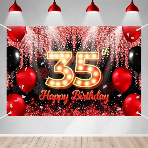 Vista 11 de Telón de Fondo Banner de Feliz 10º Cumpleaños Tema Negro y Rojo con Fondo de Neón Brillante y Moda para Fiesta de Cumpleaños Fotografía Accesorio