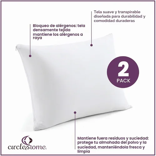 Vista 2 de CirclesHome Juego de 2 protectores de almohada estándar con cremallera, 100% algodón, transpirables, protegen las almohadas de la suciedad, el polvo