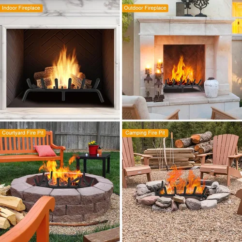 Vista 8 de Rejilla de chimenea de 20 pulgadas con retenedor de brasas Rejilla de leña para chimenea con acero redondo sólido resistente de 3/4” de barra