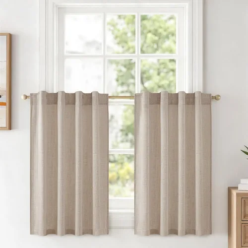 Vista 55 de MIULEE - Cortinas de lino sintético de 96 pulgadas de largo, 2 paneles, cortina semitransparente natural con pestaña trasera, bolsillo para barra