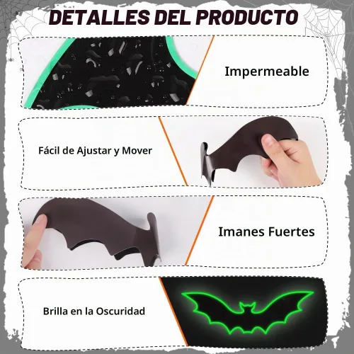 Vista 3 de YUJUN 30 piezas de decoración de Halloween para puerta de garaje, murciélagos negros que brillan en la oscuridad, imanes luminosos para puerta