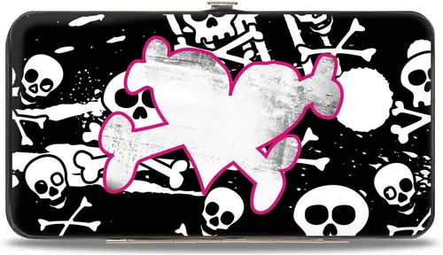Vista 2 de Buckle-Down Bisagra Buckle-Down para mujer - Corazón y huesos cruzados con salpicaduras de calaveras negroblanco billetera, multicolor, 7 x 4 de EE.