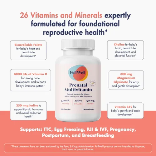 Vista 7 de FullWell Fertility Trio Vitamina prenatal + DHA y refuerzo de fertilidad Colina, Folato, Omega 3, Coq10, NAC, más de 26 nutrientes vitales