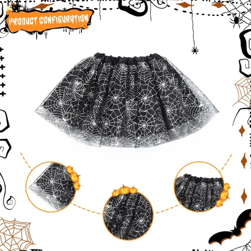 Vista 4 de Halloween Bat Costume Set for Kids, Tutu Skirt for Girls with Headband and Wand Bat Wings Halloween Party Dress up Kit