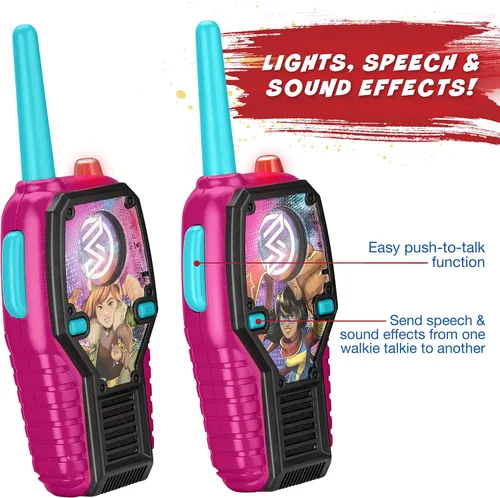 Vista 2 de Marvel Rising FRS Walkie Talkies con luces y sonidos aptos para niños, fáciles de usar