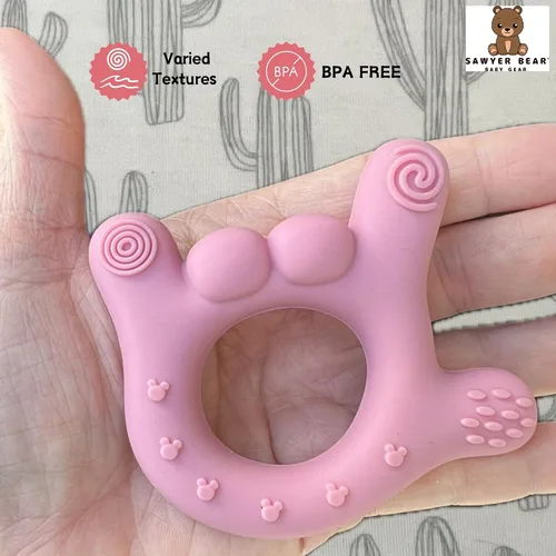 Vista 4 de Mordedor de mano de silicona – I Love You Baby Teething Toy 0-12 meses BPA – Alivio de la dentición para niños pequeños Mordedores masajeadores