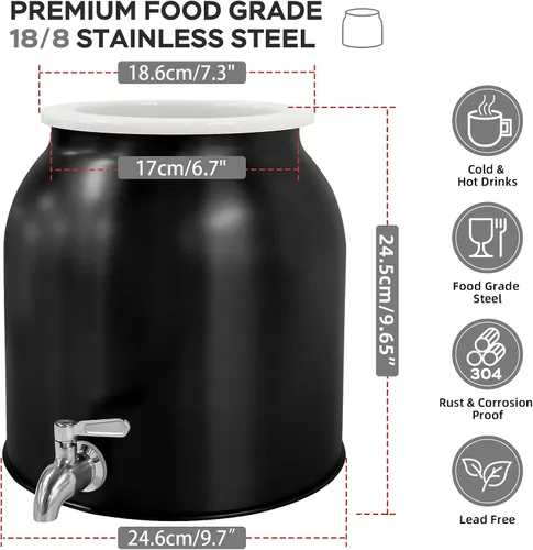 Vista 2 de Cántaro de Agua de Acero Inoxidable de 2.5 Galones, Dispensador de Agua de Encimera para Botella de 3-5 Galones, Dispensador de Bebidas con Botella