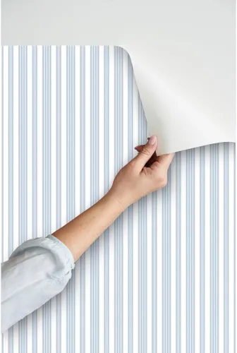 Vista 3 de Spoonflower Pale Stripe - Papel tapiz extraíble para cuarto de bebé Rollo de 24 x 144 pulgadas Rayas a rayas francesas azul y blanco