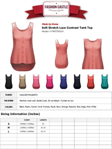 Vista 4 de Women's Soft Stretch Lace Contrast Tank Top