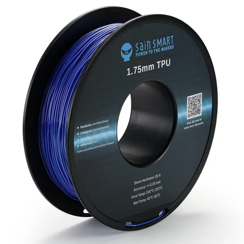 Vista 16 de Bobina de filamentos para impresoras 3D SainSmart, 0.06 pulgadas, flexible, TPU, 1,7 libras, Negro, 1
