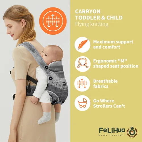 Vista 3 de Portabebés ergonómico 4 en 1 para recién nacidos a niños pequeños - Portabebés de punto acogedor y ligero para niños de 8 a 33 libras - Porteo