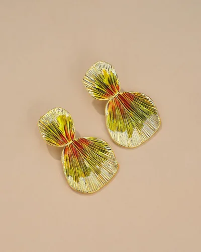 Vista 3 de Coloridos aretes colgantes chapados en oro de 18 quilates, bohemios, con hojas gruesas, geométricos, geométricos, texturizados, para mujer, grandes