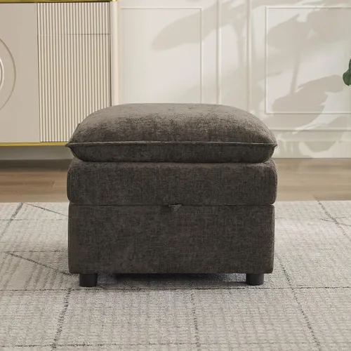 Vista 115 de Otomana cuadrada grande de 27 pulgadas con almacenamiento, reposapiés tapizado moderno con patas antideslizantes para sofá, mesa de café, sala
