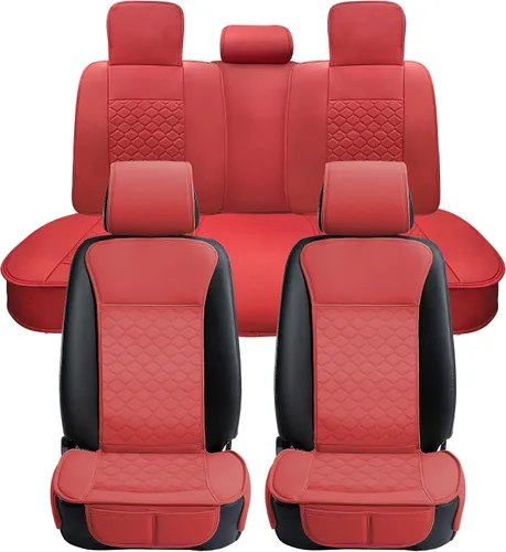 Vista 11 de Elantrip Fundas para Asiento de Coche de Cuero, Protector de Asiento de Coche para Mujeres, Compatible con Airbag, Funda de PU con Patrón de Beige