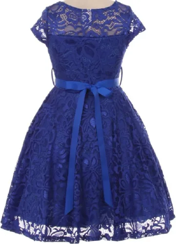 Vista 26 de Little Girl - Vestido de niña con manga de encaje y cinturón de piedras