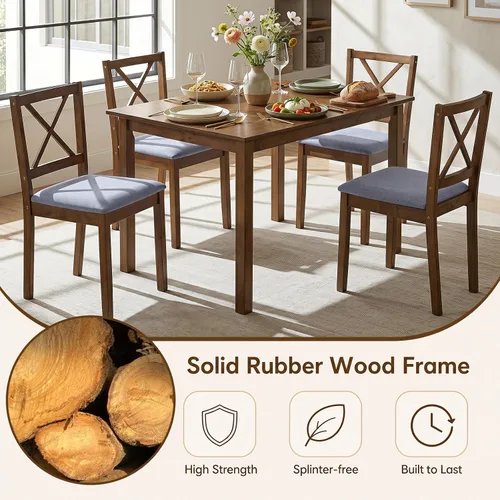 Vista 4 de GIANTEX Juego de mesa de comedor para 4, mesa de cocina de madera con sillas tapizadas