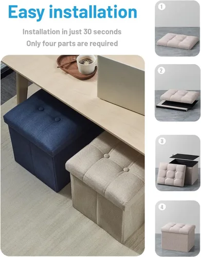 Vista 6 de AmasSmile Otomana beige con almacenamiento, taburetes para pies y piernas, pequeño y bonito, banco corto, otomanos plegables, reposapiés cuadrados