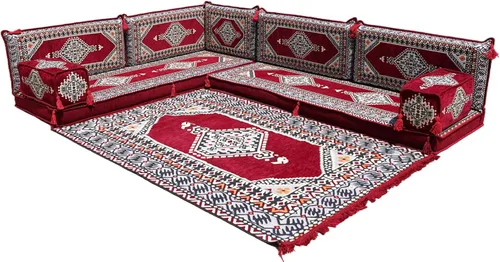Vista 31 de arabicsofa Juego de asientos Jalsa en forma de L – Majlis árabe hecho a mano con almohadas de respaldo