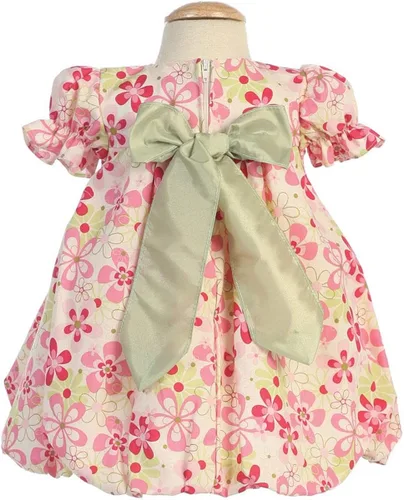 Vista 2 de Vestido de bebé de algodón fucsia con cintura de tafetán