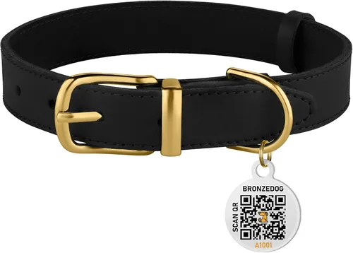 Vista 6 de BRONZEDOG Collar de cuero para perro con etiqueta de identificación QR, collares básicos para mascotas pequeños mini, gatos, cachorros