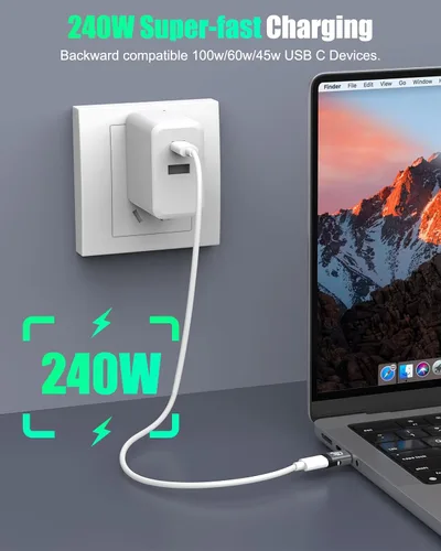 Vista 5 de MoKo Paquete de 2 adaptadores magnéticos USB C, adaptador USB C magnético con PD 240W/8K video/USB4 40Gbps para Thunderbolt 3/4, MacBook Pro/Air/ROG