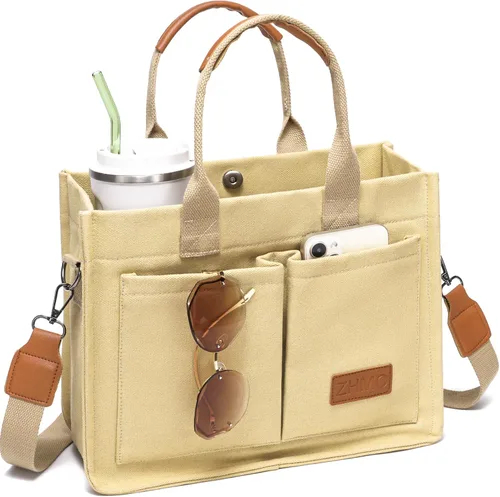 Vista 17 de Bolso de lona para mujer, bolsos cruzados para mujer, bolsos de trabajo para computadora portátil, bolso grande de mano para enfermera o profesora