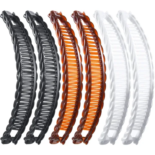 Vista 7 de WILLBOND 6 pinzas para el pelo de plátano, pinzas para el cabello con forma de pez, clip para cola de caballo, accesorio para cabello de mujer marrón