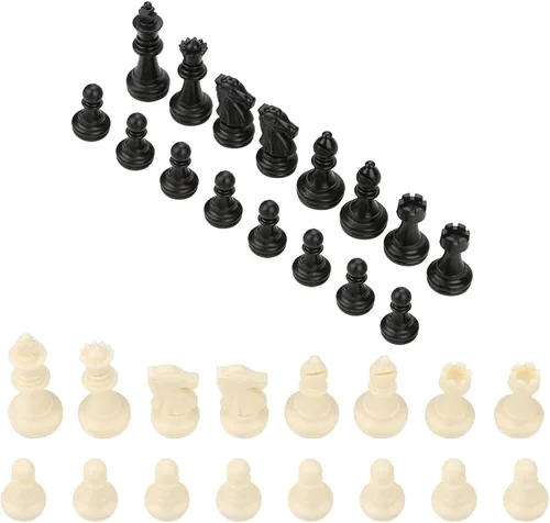 Vista 3 de Juego completo de 32 piezas de ajedrez en blanco y negro internacional, 32 piezas de ajedrez estándar de repuesto, piezas de ajedrez de plástico