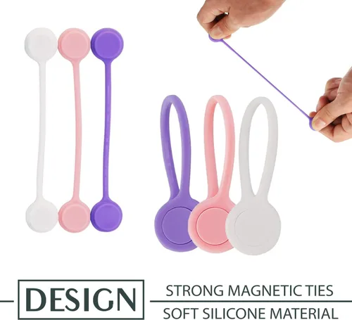 Vista 3 de Bridas para cables eléctricos – 8 piezas de bridas de alambre multicolor resistentes magnéticas para cables de silicona – Sujetacables reutilizables