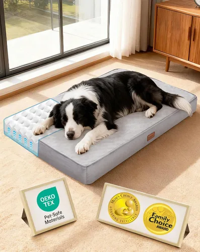 Vista 24 de OhGeni Cama ortopédica impermeable para perros pequeños, funda extraíble lavable a máquina en tela fácil de limpiar, espuma viscoelástica reversible