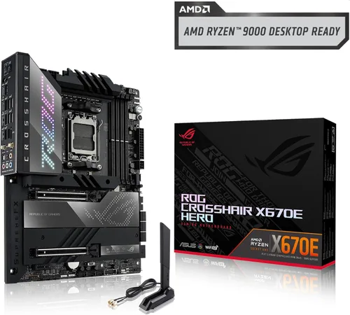 Vista 7 de ASUS ROG Crosshair X670E Hero AMD X670 AM5 Ryzen™ Desktop 9000 8000 y 7000 ATX Motherboard, 18 + 2 etapas de potencia, PCIe® 5.0, DDR5, 5X ranuras