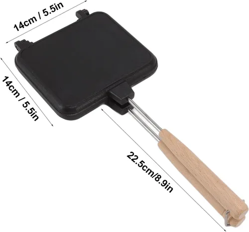Vista 7 de Alvinlite Sartén de doble cara con revestimiento antiadherente, máquina de sándwiches de prensa, sartén de doble cara con mango de madera, máquina